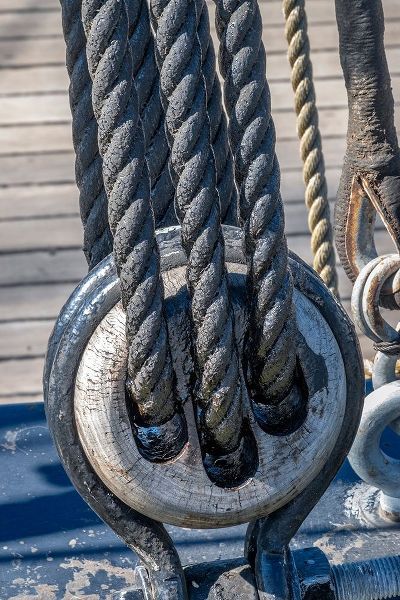 Tarred Nautical rope and pulley-San Francisco-California-USA
